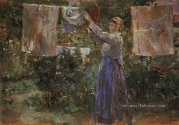 Berthe Morisot œuvres - Paysan accrochant le linge Berthe Morisot